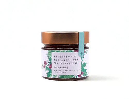 Rohhonig Linde Ahorn Wildhimbeere, kalt gepresst ohne Erhitzen