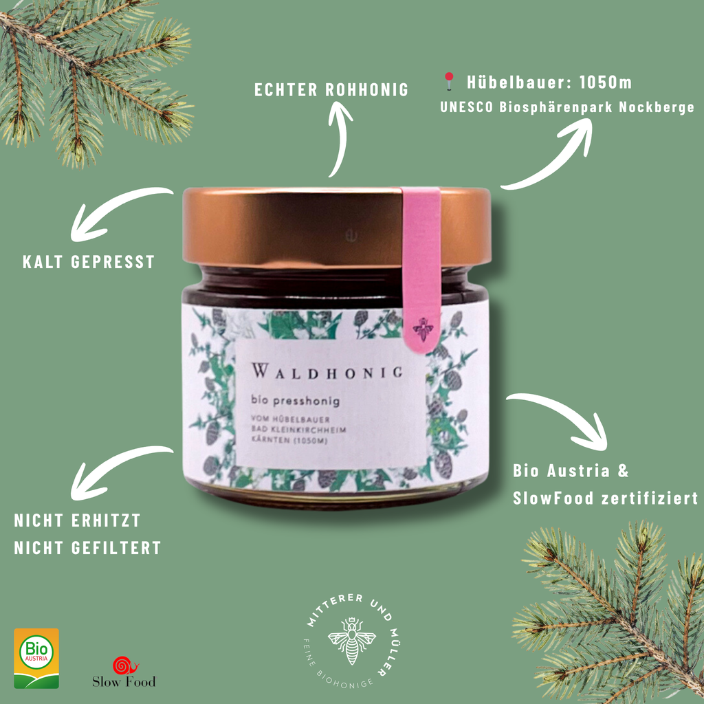 Bio Waldhonig kalt gepresst aus dem UNESCO Biosphärenpark Nockberge – Presshonig Geschenkset