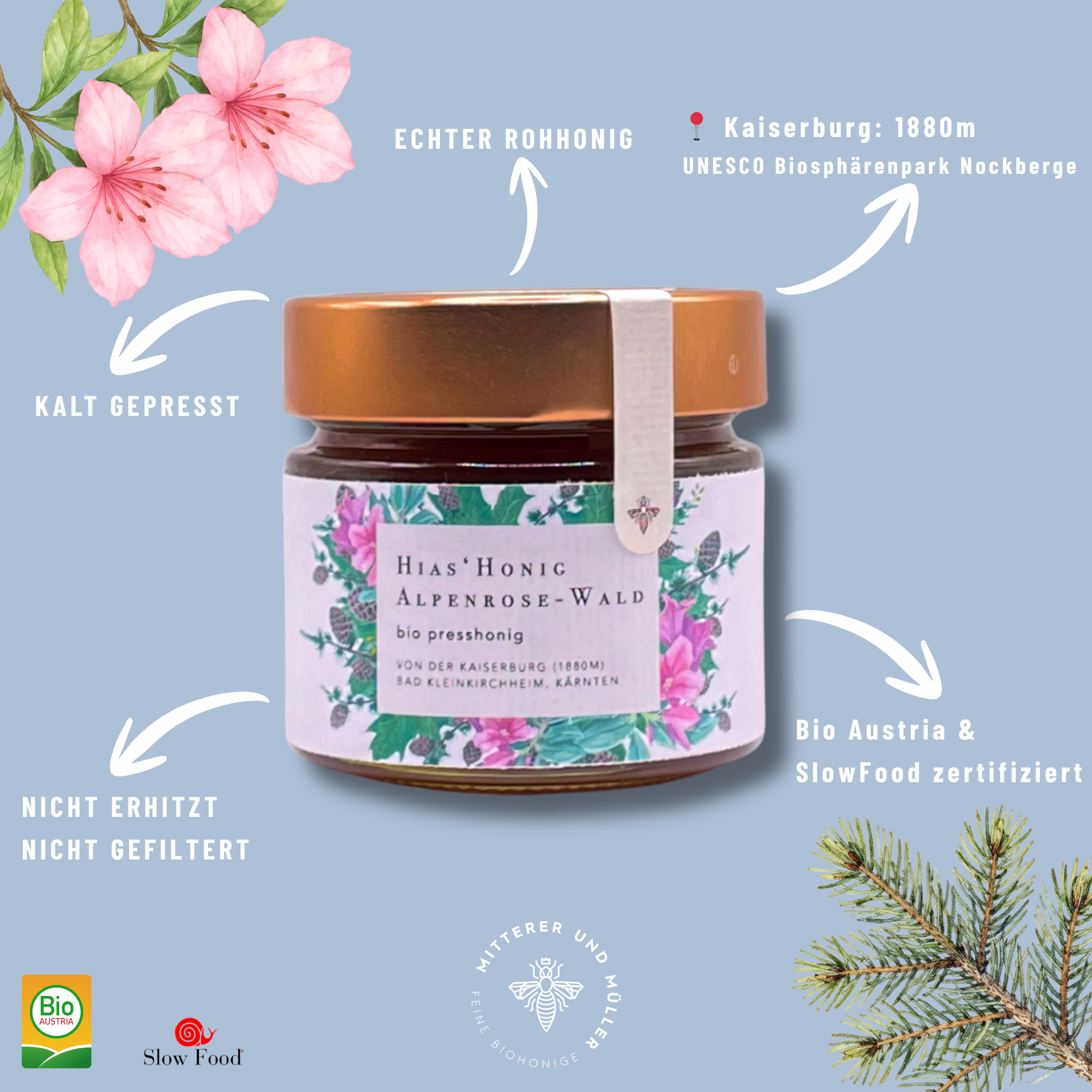 Bio-Presshonig Alpenrose & Wald – Rohhonig kaltgepresst
