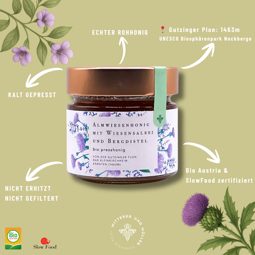 Bio-Presshonig Wiesensalbei & Bergdistel – Rohhonig kaltgepresst