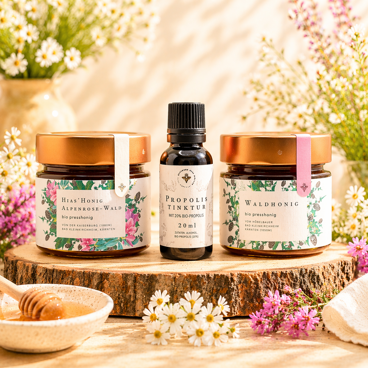 Natürliche Kraft Set – Bio-Presshonig und Propolistinktur 20% aus dem Biosphärenpark Nockberge